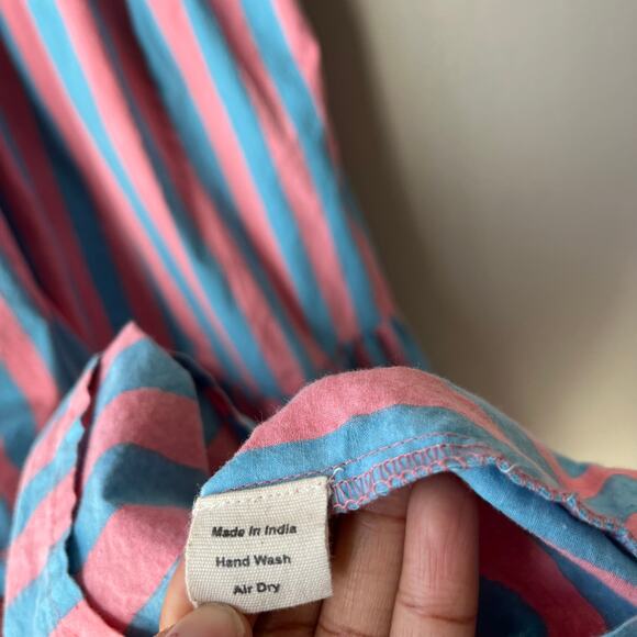 SZ Blockprints Gaia Pink Blue Striped Puff Sleeve Tiered Maxi Dress Size Small - Picture 10 of 11